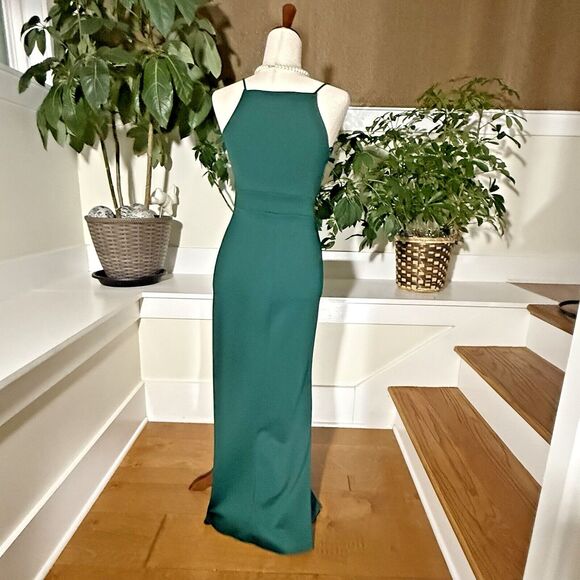 Formal Dress Long Size S Hunter green Spaghetti Straps Ruffle Prom Wedding EUC - Picture 5 of 8